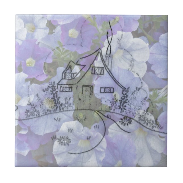 Cottage Embroidery & Petunias Tile (Front)
