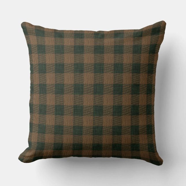 Cottage Farm | Brown and Green Plaid Throw Pillow (Front)
