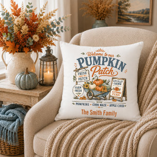 Cottage Farmhouse Personalized Pumpkin Patch Throw Pillow