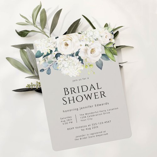 Cottage Farmhouse White Floral Bridal Shower Invitation