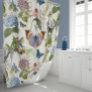 Cottage Floral Botanical Butterfly Blue Hydrangea  Shower Curtain