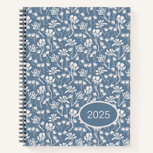 Cottage Floral Denim Blue Notebook (Front)