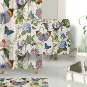 Cottage Floral Ivory Botanical Butterfly Vintage Bath Mat