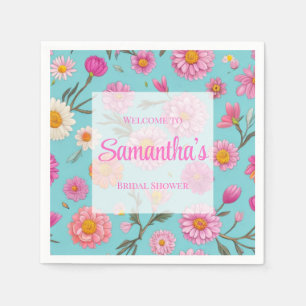 Cottage floral white daisies pink flowers napkins