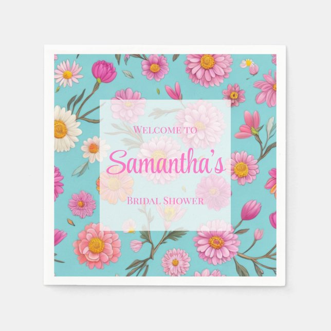 Cottage floral white daisies pink flowers napkins (Front)