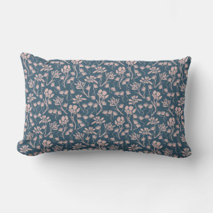 Cottage Flowers in Teal and Blush Pink Lumbar Pillow