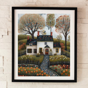 Cottage Folk Art Oil Painting Poster