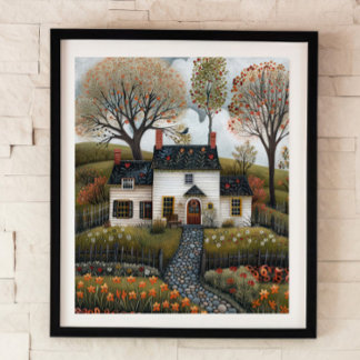 Cottage Folk Art Oil Painting Poster