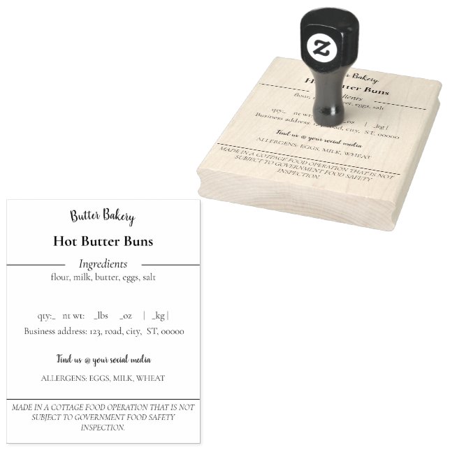 Cottage Food Label Rubber Stamp (Stamped)