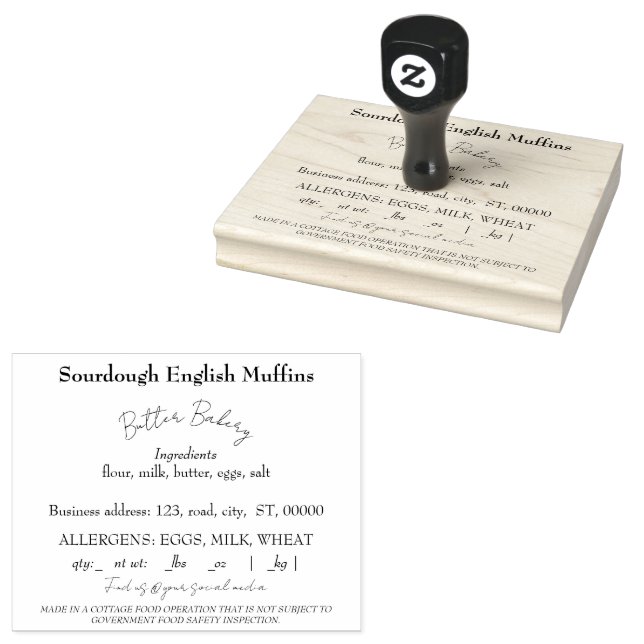 Cottage Food Label Rubber Stamp (Stamped)