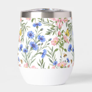 Cottage Garden Bees and Wildflower Blooms Thermal Wine Tumbler