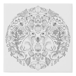 Cottage garden bunnies rabbits strawberries floral faux canvas print