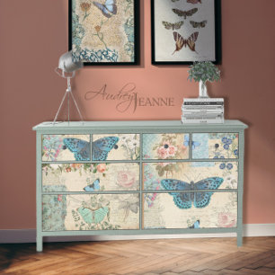 Cottage Garden Butterfly Floral Script Decoupage Tissue Paper