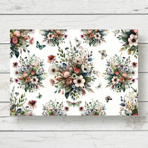 Cottage Garden Floral Bouquet Butterfly Dragonfly Tissue Paper