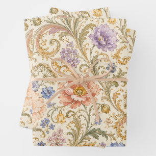 Cottage Garden Flowers Art Nouveau Meadow Wrapping Paper Sheets