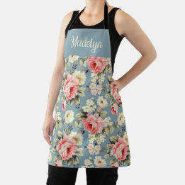 Cottage Garden Flowers Pattern Monogram Name Apron