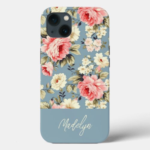 Cottage Garden Flowers Pattern Personalized iPhone 13 Case