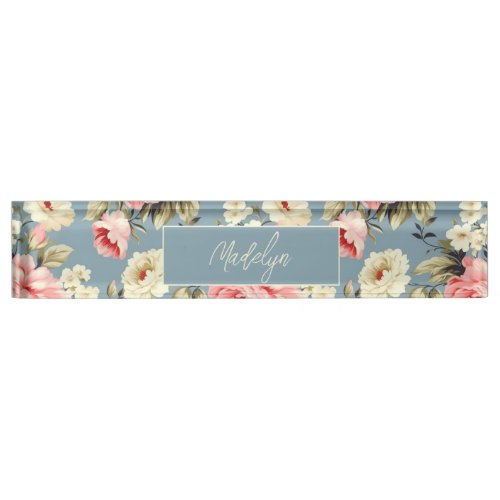 Cottage Garden Flowers Pattern Personalized Desk Name Plate