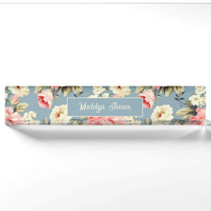 Cottage Garden Flowers Pattern Personalized Desk Name Plate