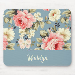 Cottage Garden Flowers Pattern Personalized Script Mouse Pad