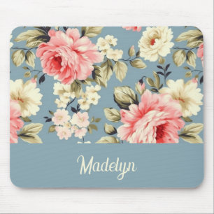 Cottage Garden Flowers Pattern Personalized Script Mouse Pad