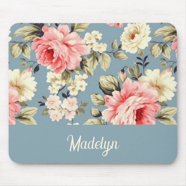 Cottage Garden Flowers Pattern Personalized Script Mouse Pad (Front)