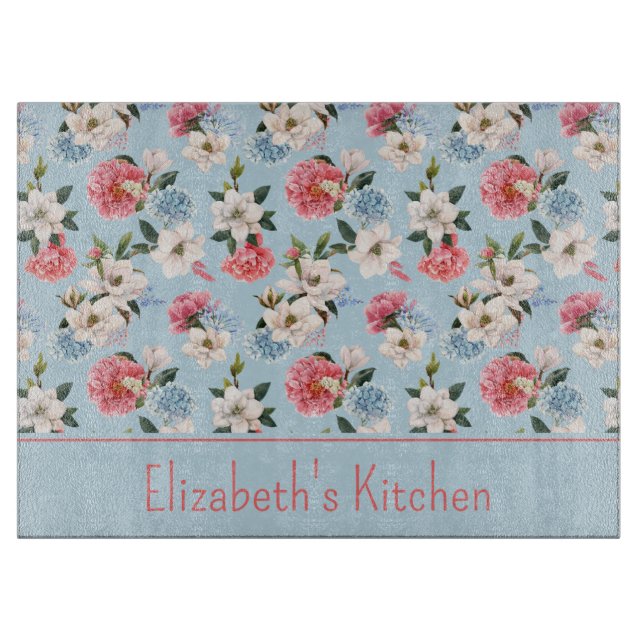 Cottage Garden Flowers Personalized Cutting Board (Front)