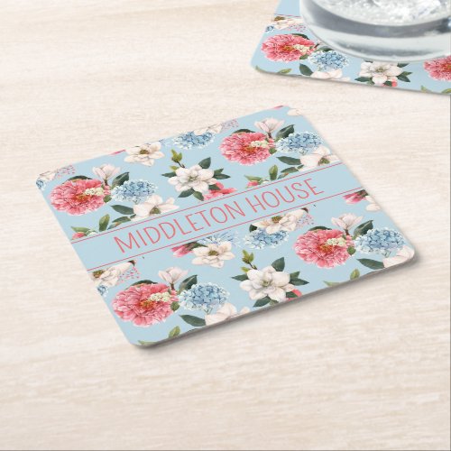 Cottage Garden Flowers Personalized Square Paper Coaster