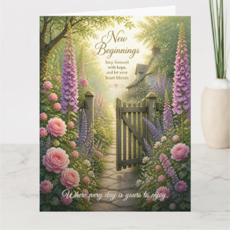 Cottage Garden Gate with Blooming Spring Flowers Card