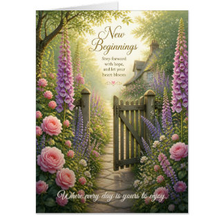 Cottage Garden Gate with Blooming Spring Flowers Card