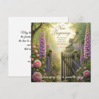Cottage Garden Gate with Blooming Spring Flowers Note Card