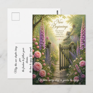 Cottage Garden Gate with Blooming Spring Flowers Postcard