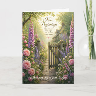 Cottage Garden Gate with Blooming Spring Flowers Thank You Card