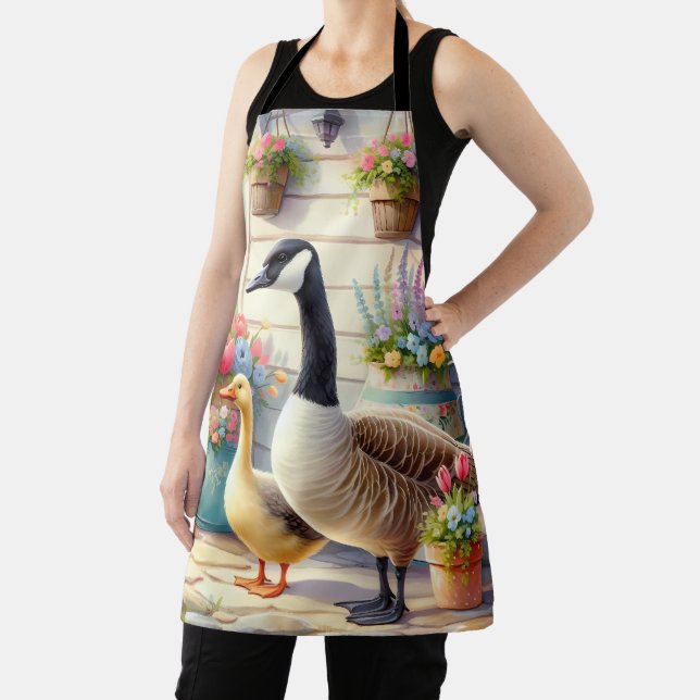 Cottage Garden Geese Spring Illustration Apron (Insitu)