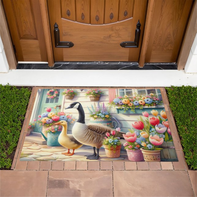Cottage Garden Geese Spring Illustration Doormat (Outdoor)