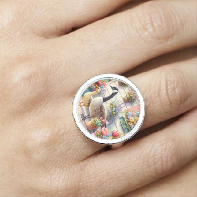 Cottage Garden Geese Spring Illustration Ring (In Situ)