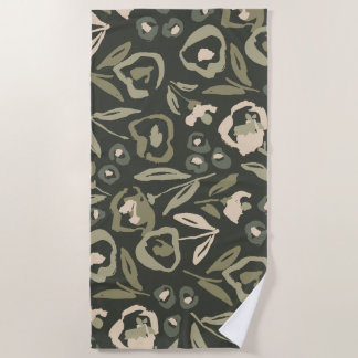 Cottage Garden Hand-Drawn Bold Inky Floral Pattern Beach Towel