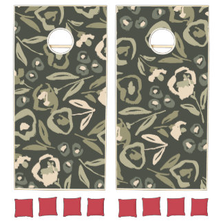 Cottage Garden Hand-Drawn Bold Inky Floral Pattern Cornhole Set