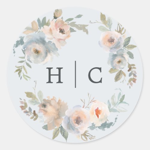 Cottage Garden Pastel Blue Peach Coral Classic Round Sticker