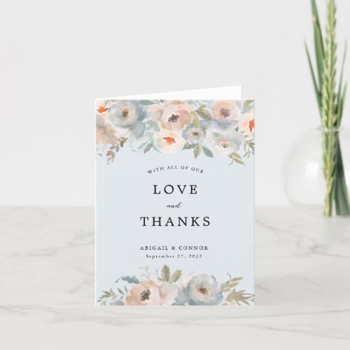 Cottage Garden Pastel Blue Peach Coral Thank You Card