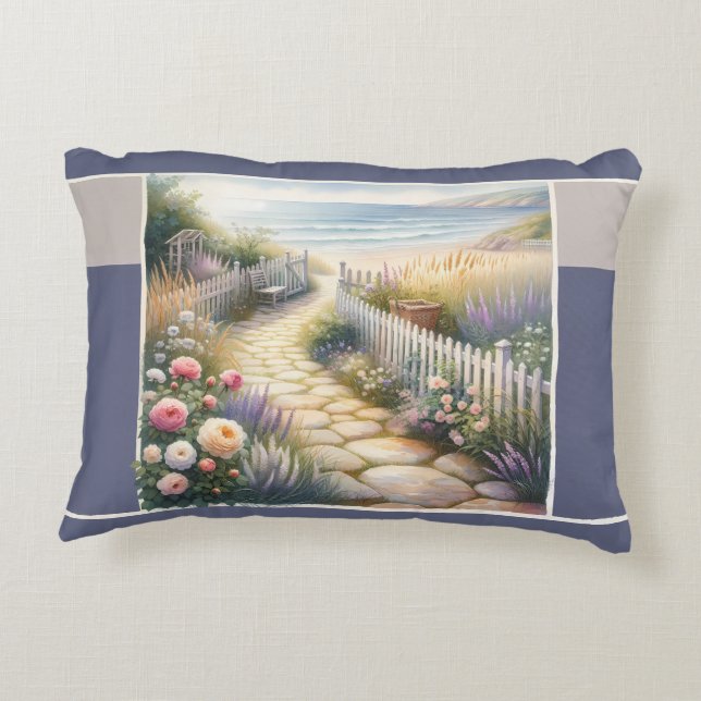 Cottage Garden Path to the Sea Accent Pillow (Back)