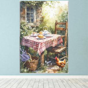 Cottage Garden Tea Morning Watercolor Canvas Print