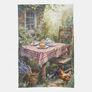Cottage Garden Tea Morning Watercolor Kitchen Towel
