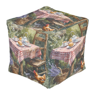 Cottage Garden Tea Morning Watercolor Pouf