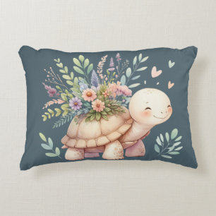 Cottage Garden Turtle Watercolor Accent Pillow