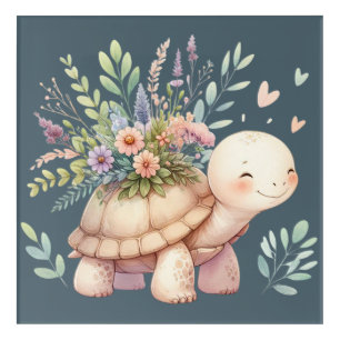 Cottage Garden Turtle Watercolor Acrylic Print