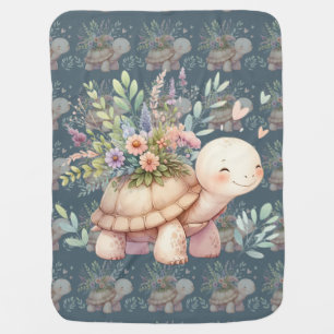Cottage Garden Turtle Watercolor Baby Blanket