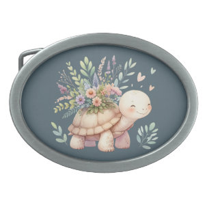 Cottage Garden Turtle Watercolor Belt Buckle
