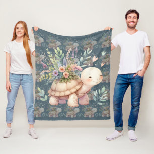 Cottage Garden Turtle Watercolor Fleece Blanket