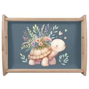 Cottage Garden Turtle Watercolor Serving Tray